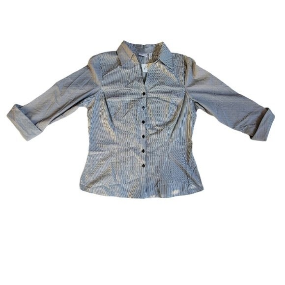 Kim Rogers black white striped collared 3/4 sleeve career top sz XL - Picture 1 of 16